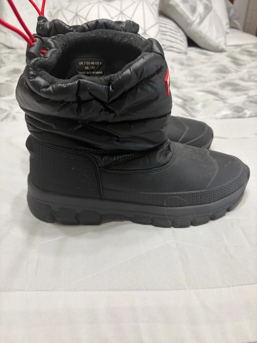 Hunter Black Winter Boots with Red Logo Trim